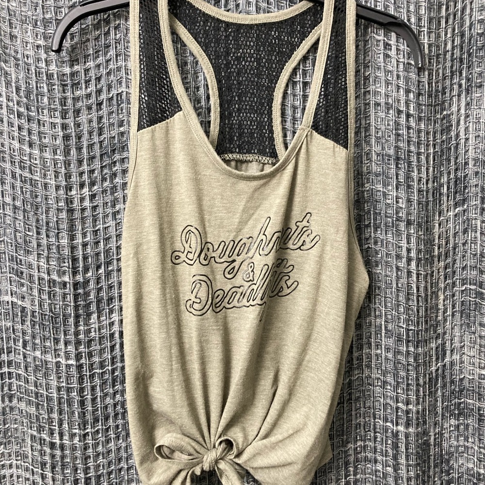 Doughnuts & Deadlifts Olive Tie-Front Racerback Tank